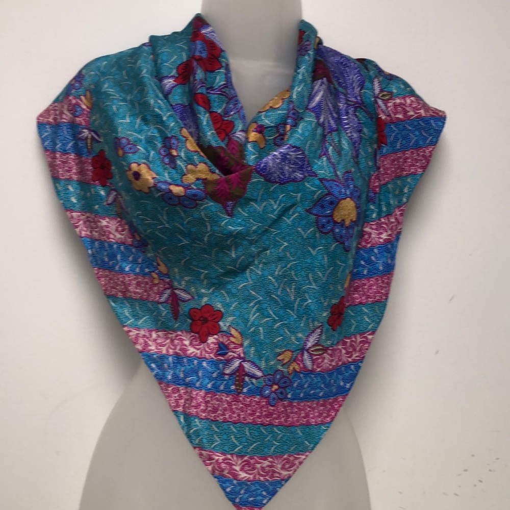 VTG Gorgeous Flowy Bright Floral Silk Square Scarf Liz Claiborne